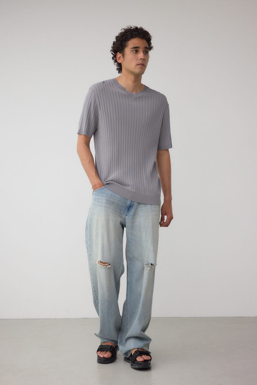 リブVネックニット GRY L