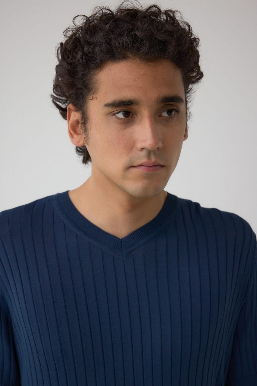 リブVネックニット L/NVY M