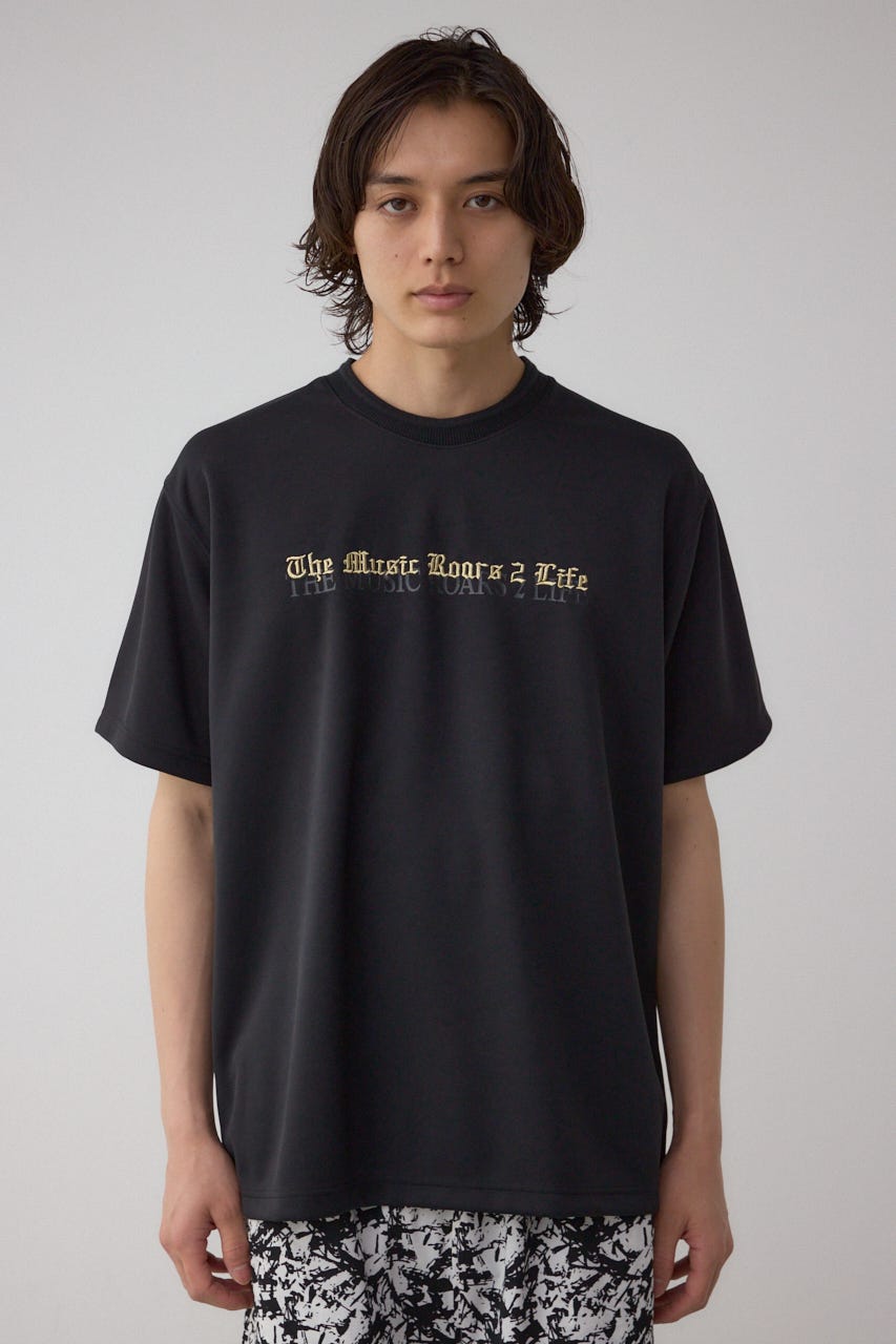 金糸刺繍グラフィックTEE BLK L