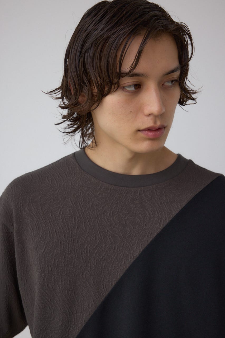 異素材スウィッチングラフィックTEE 柄BLK M