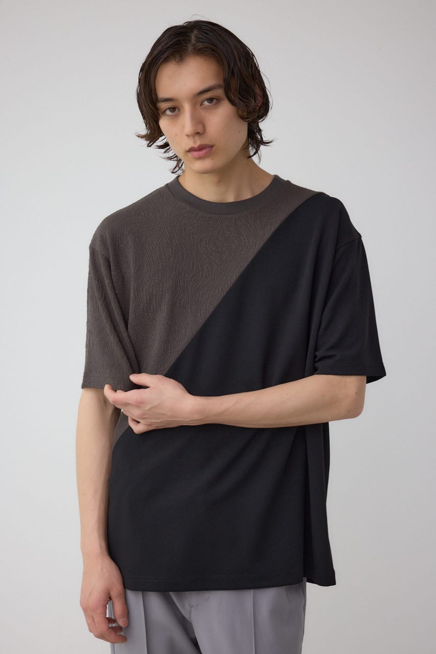 異素材スウィッチングラフィックTEE 柄BLK M