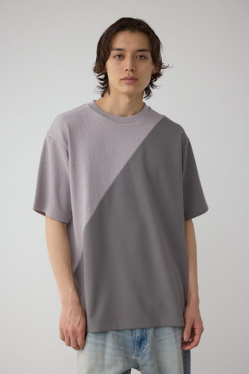 異素材スウィッチングラフィックTEE 柄GRY S