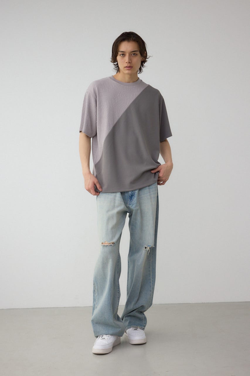 異素材スウィッチングラフィックTEE 柄GRY S