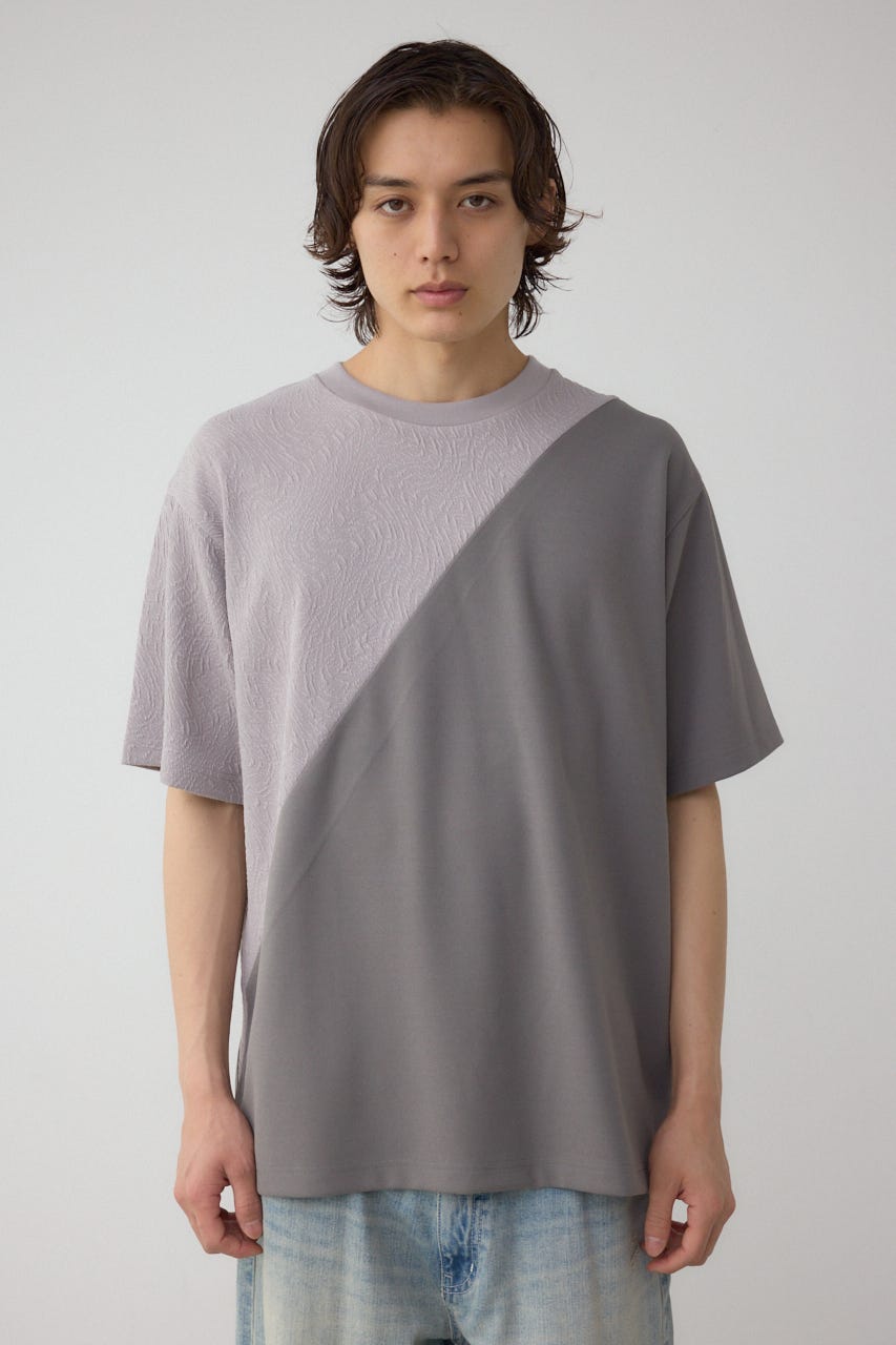 異素材スウィッチングラフィックTEE 柄GRY S
