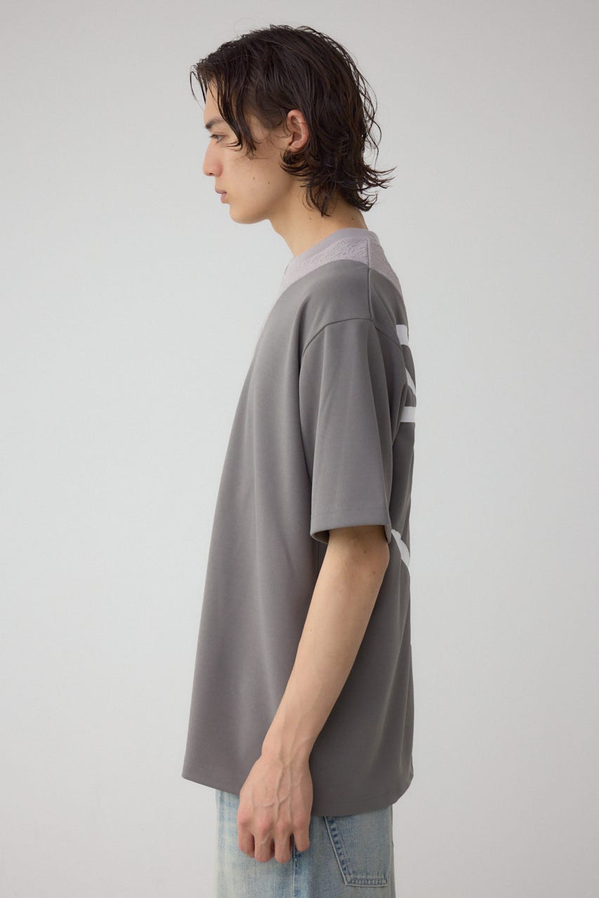 異素材スウィッチングラフィックTEE 柄GRY S