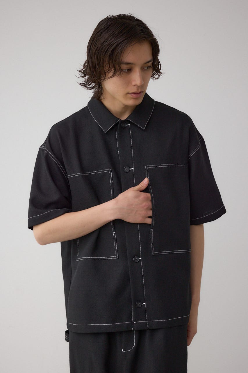 アウトステッチブッチャーシャツ BLK M