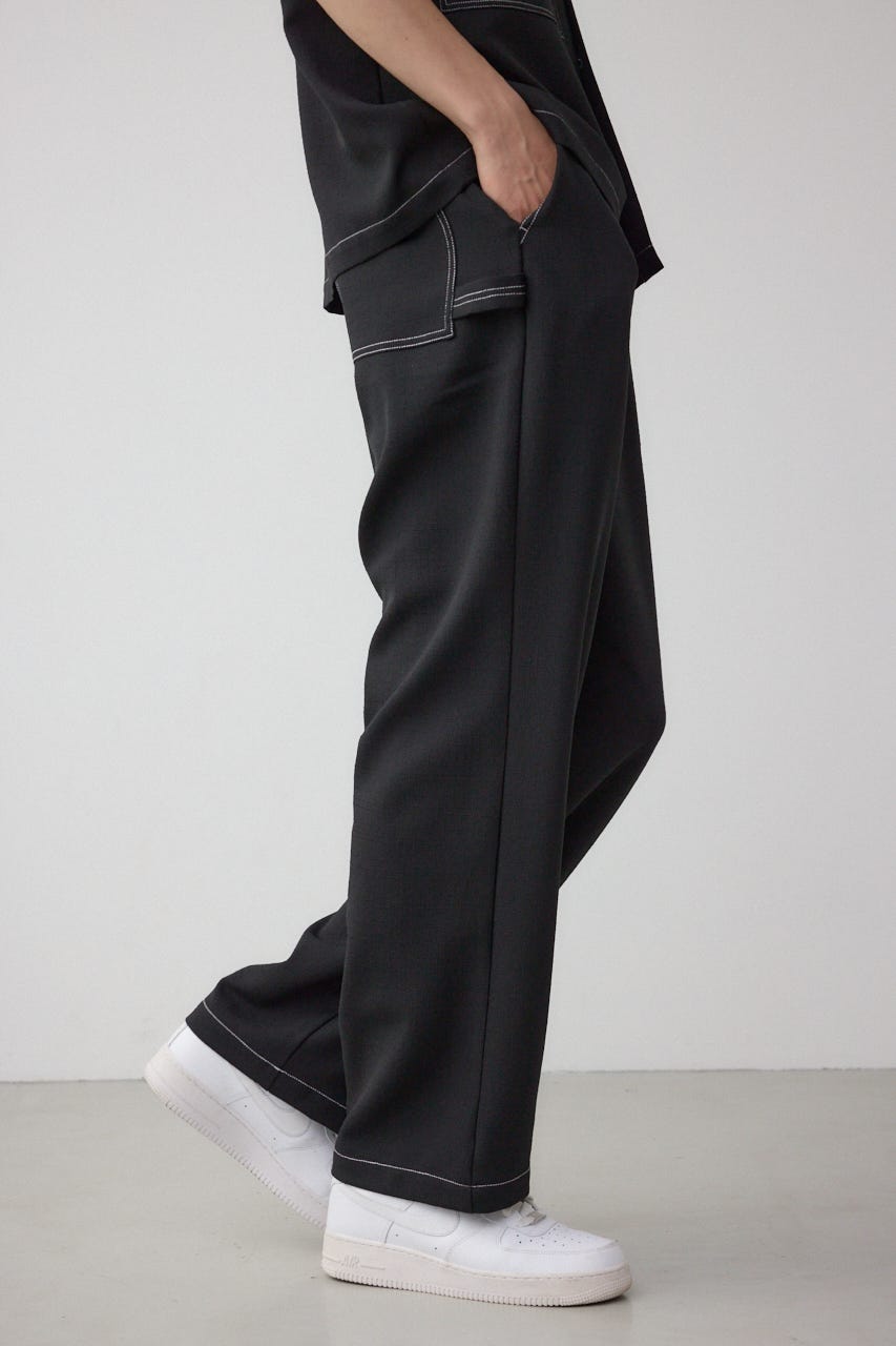 アウトステッチブッチャーワイドパンツ BLK L