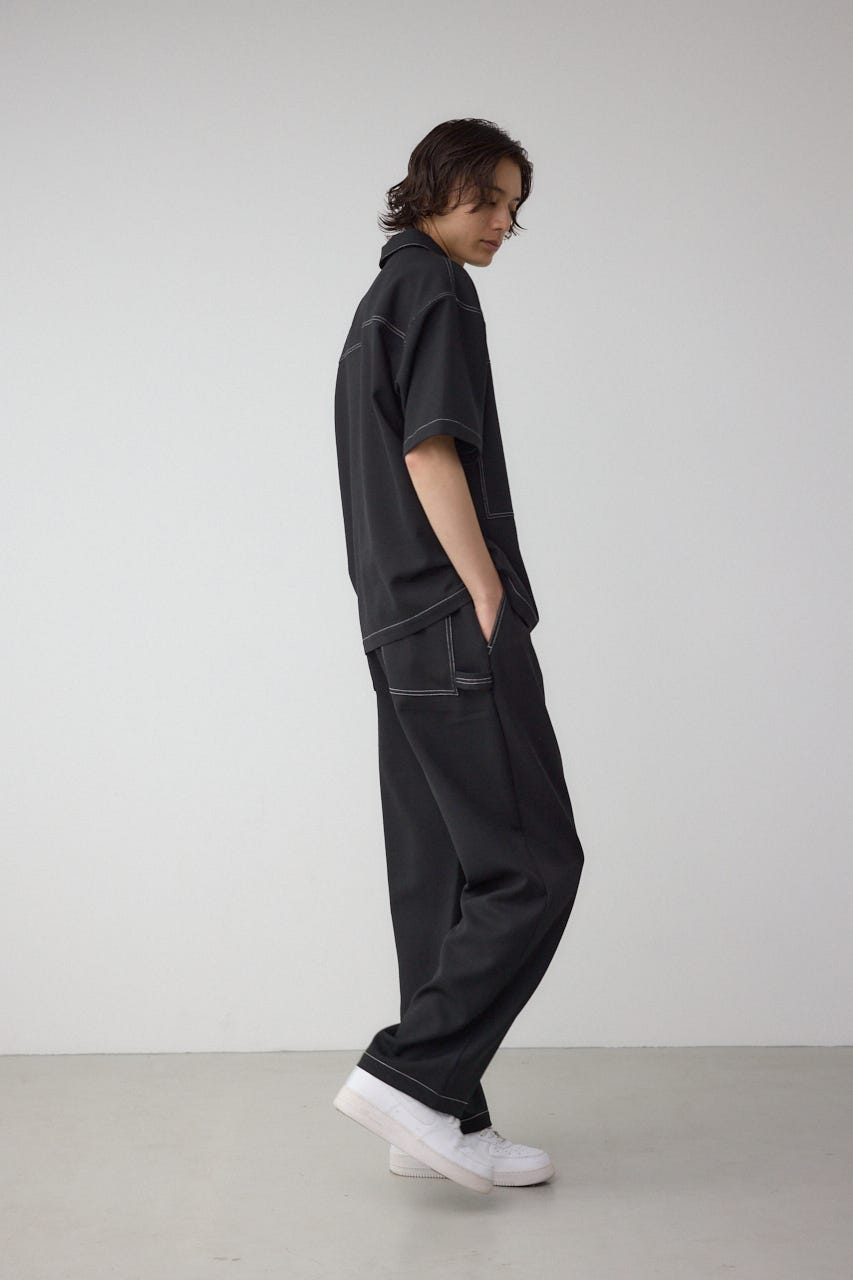 アウトステッチブッチャーワイドパンツ BLK L