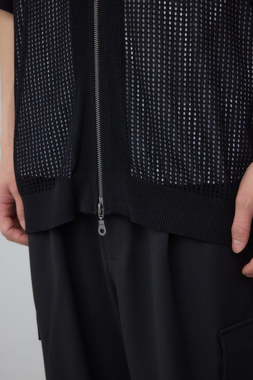 ポロ襟ジップニットトップス BLK M