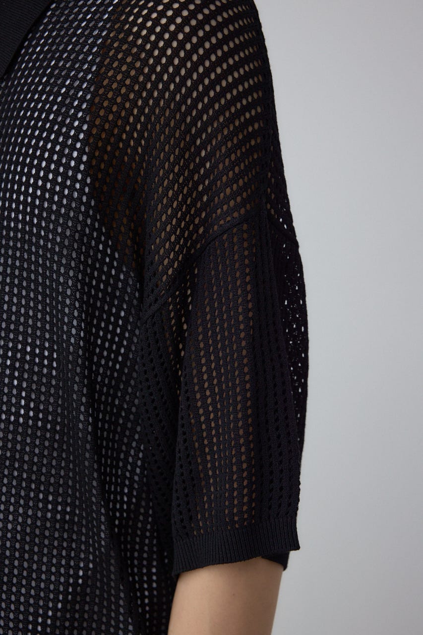 ポロ襟ジップニットトップス BLK M