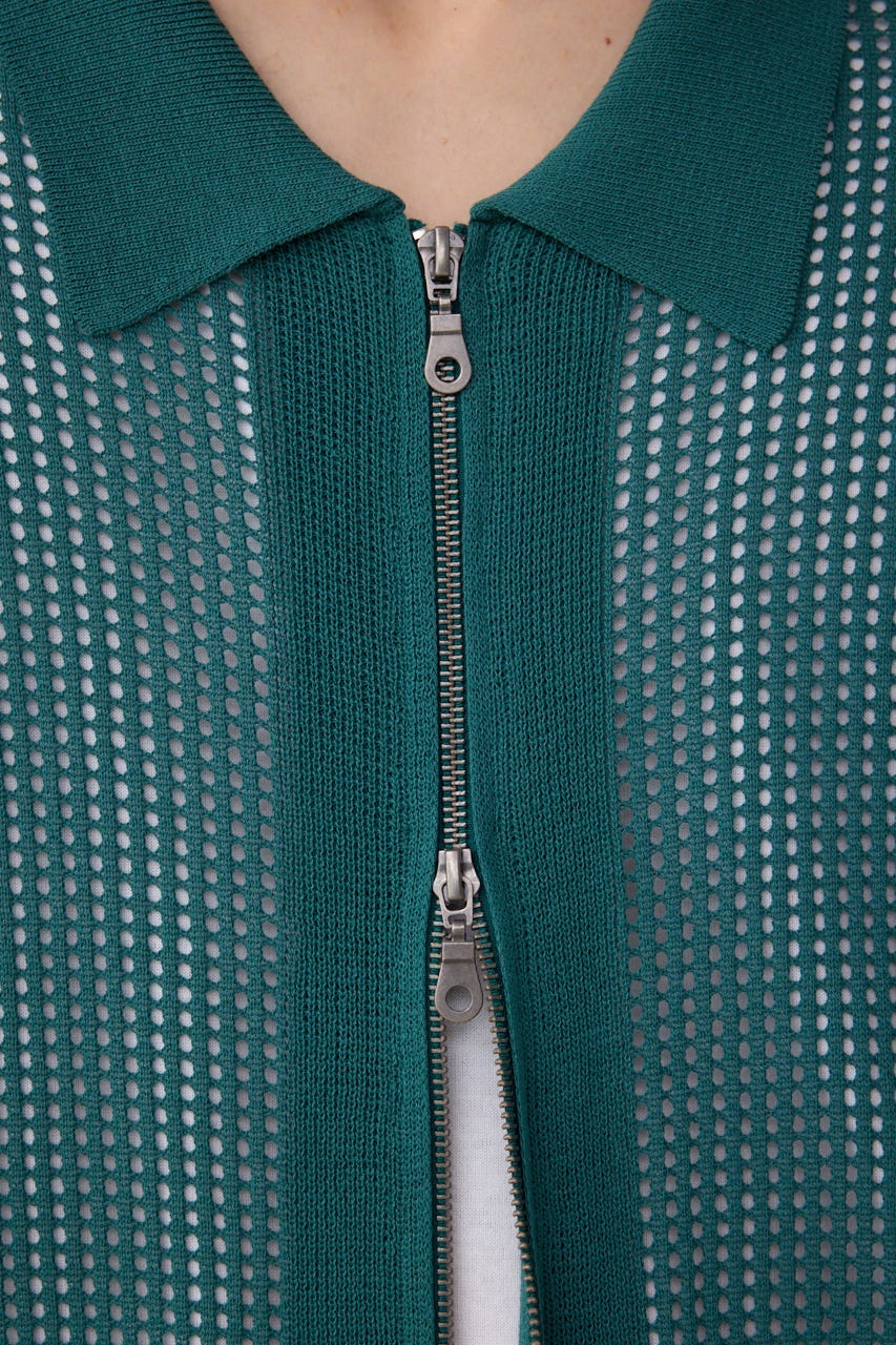 ポロ襟ジップニットトップス D/GRN L