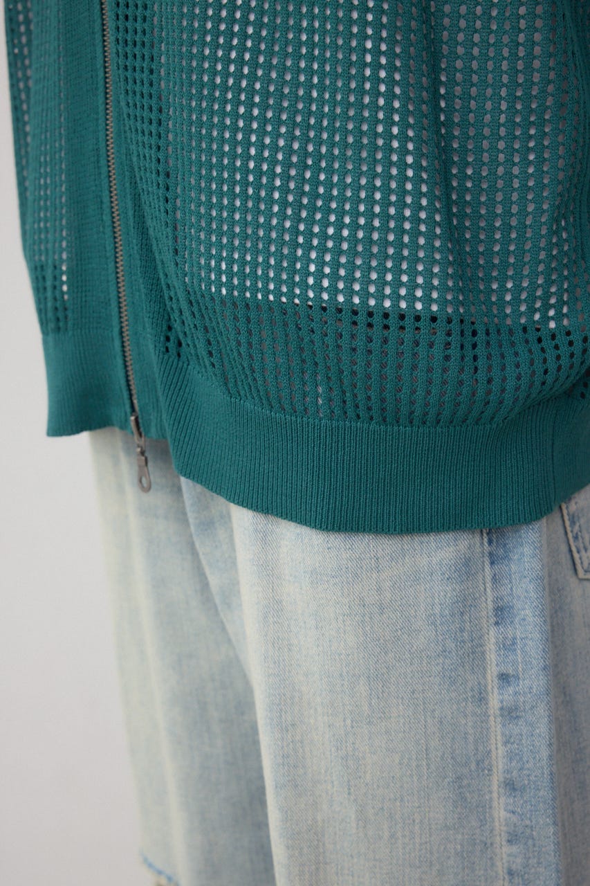 ポロ襟ジップニットトップス D/GRN L