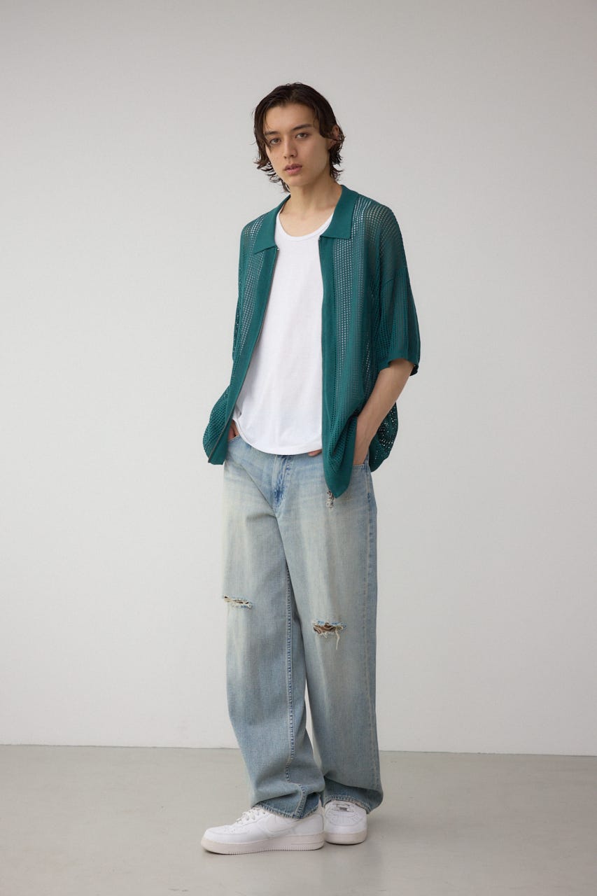 ポロ襟ジップニットトップス D/GRN L