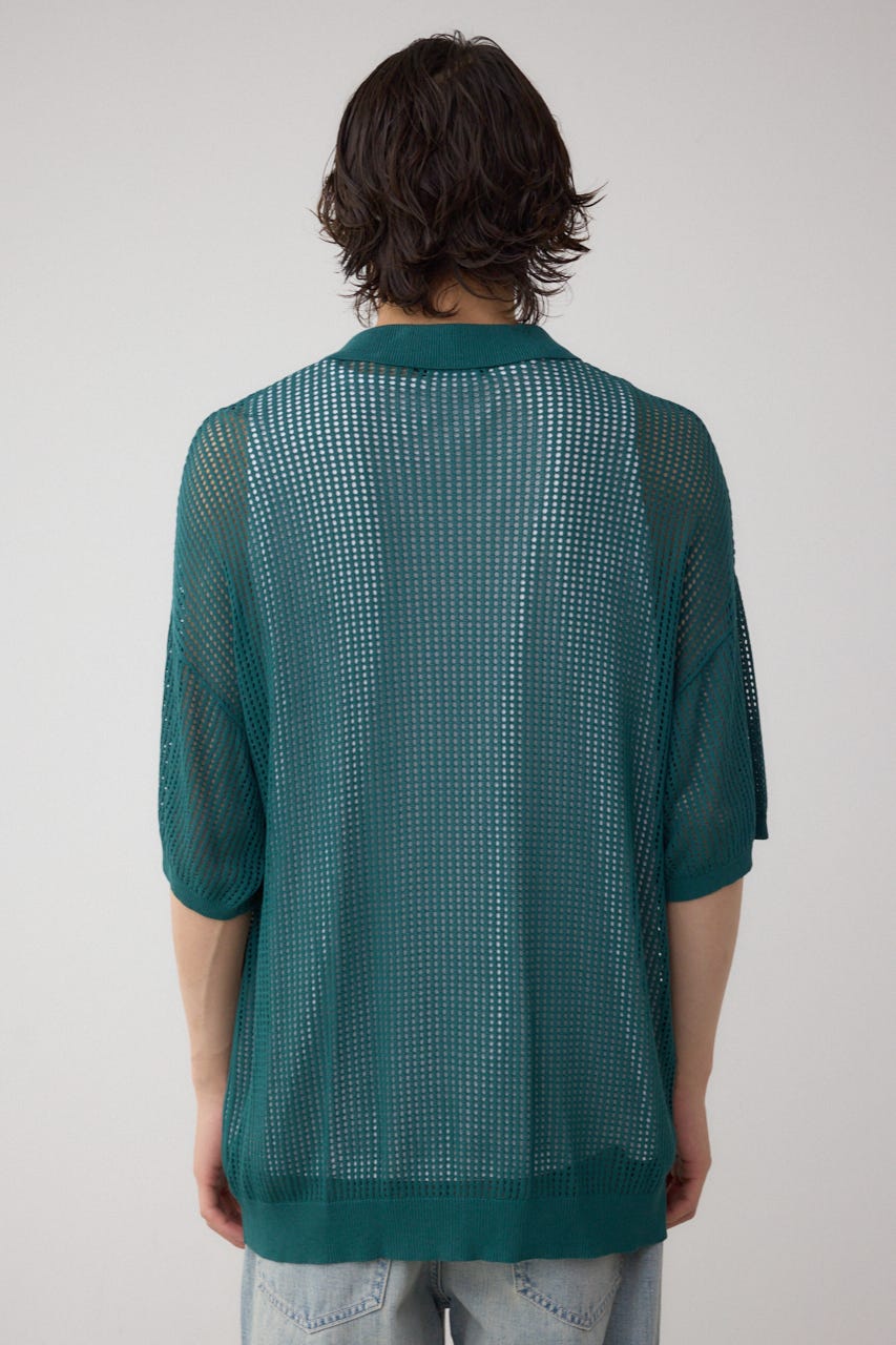 ポロ襟ジップニットトップス D/GRN L