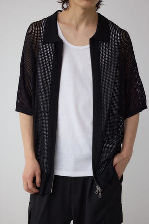 ポロ襟ジップニットトップス