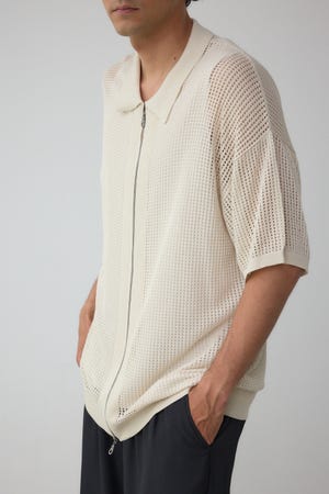 ポロ襟ジップニットトップス