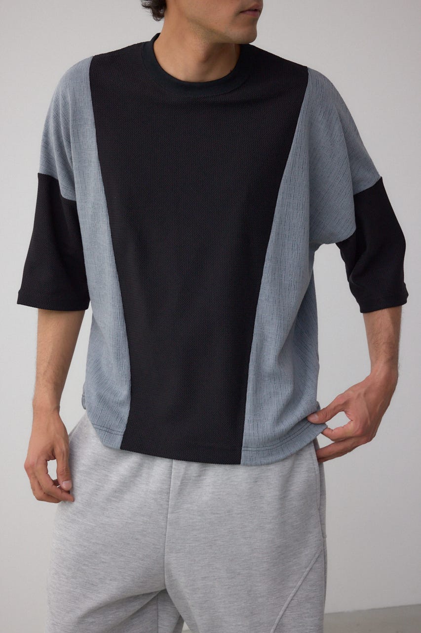異素材スウィッチングトップス 柄BLK L