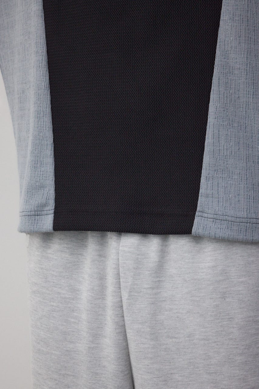 異素材スウィッチングトップス 柄BLK L