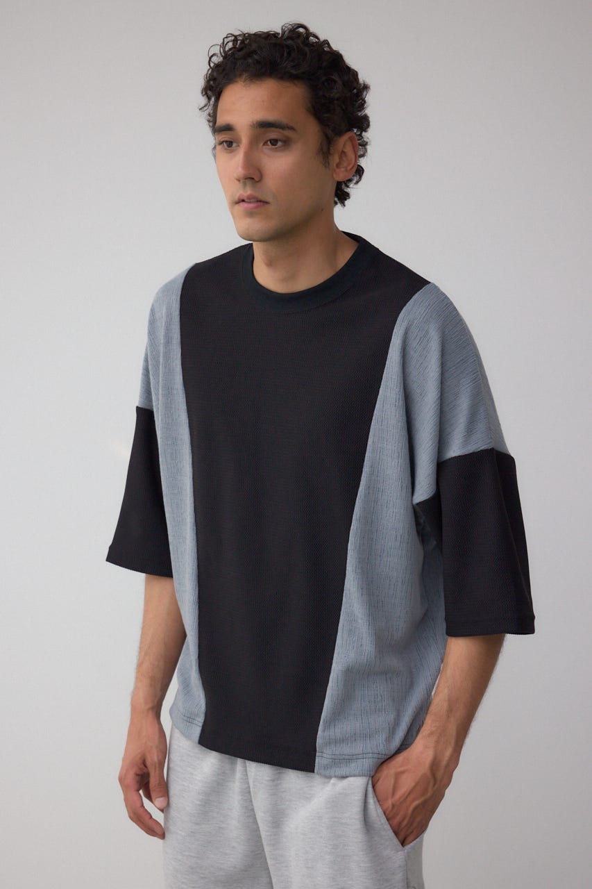 異素材スウィッチングトップス 柄BLK L