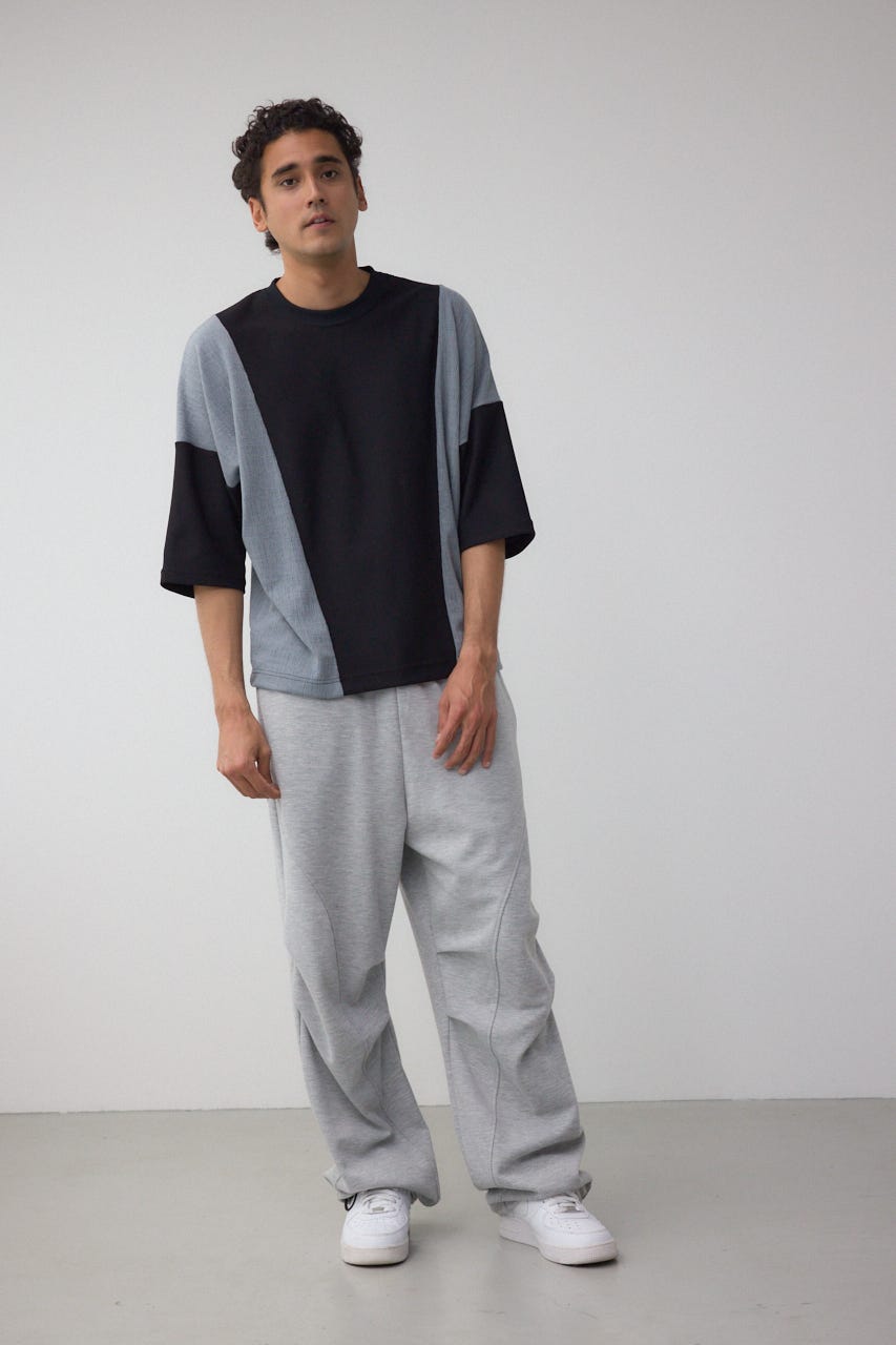 異素材スウィッチングトップス 柄BLK L