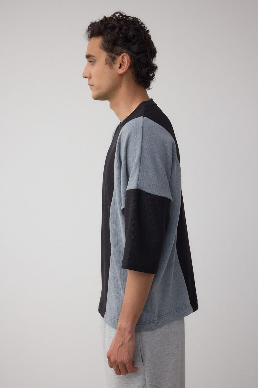 異素材スウィッチングトップス 柄BLK L