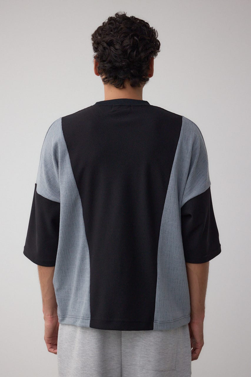 異素材スウィッチングトップス 柄BLK L
