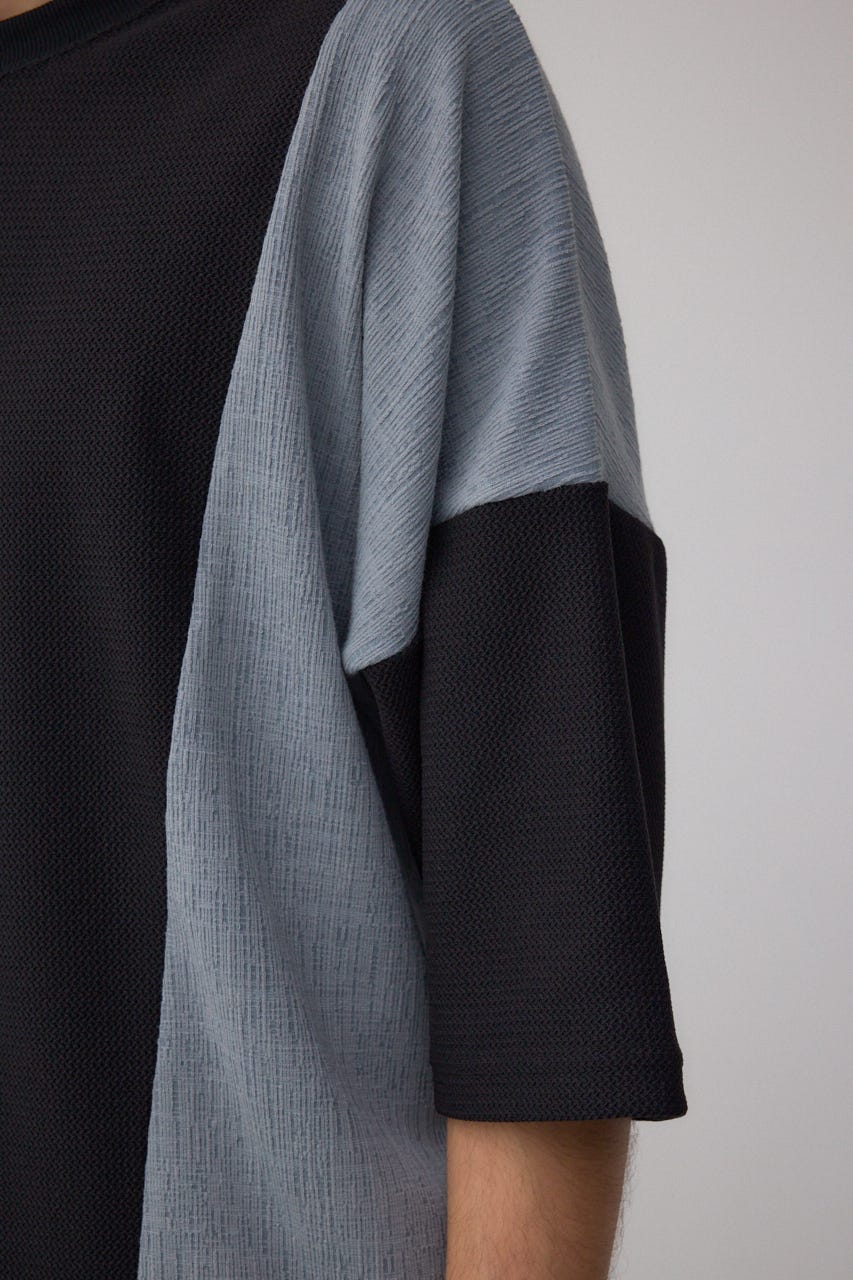 異素材スウィッチングトップス 柄BLK L