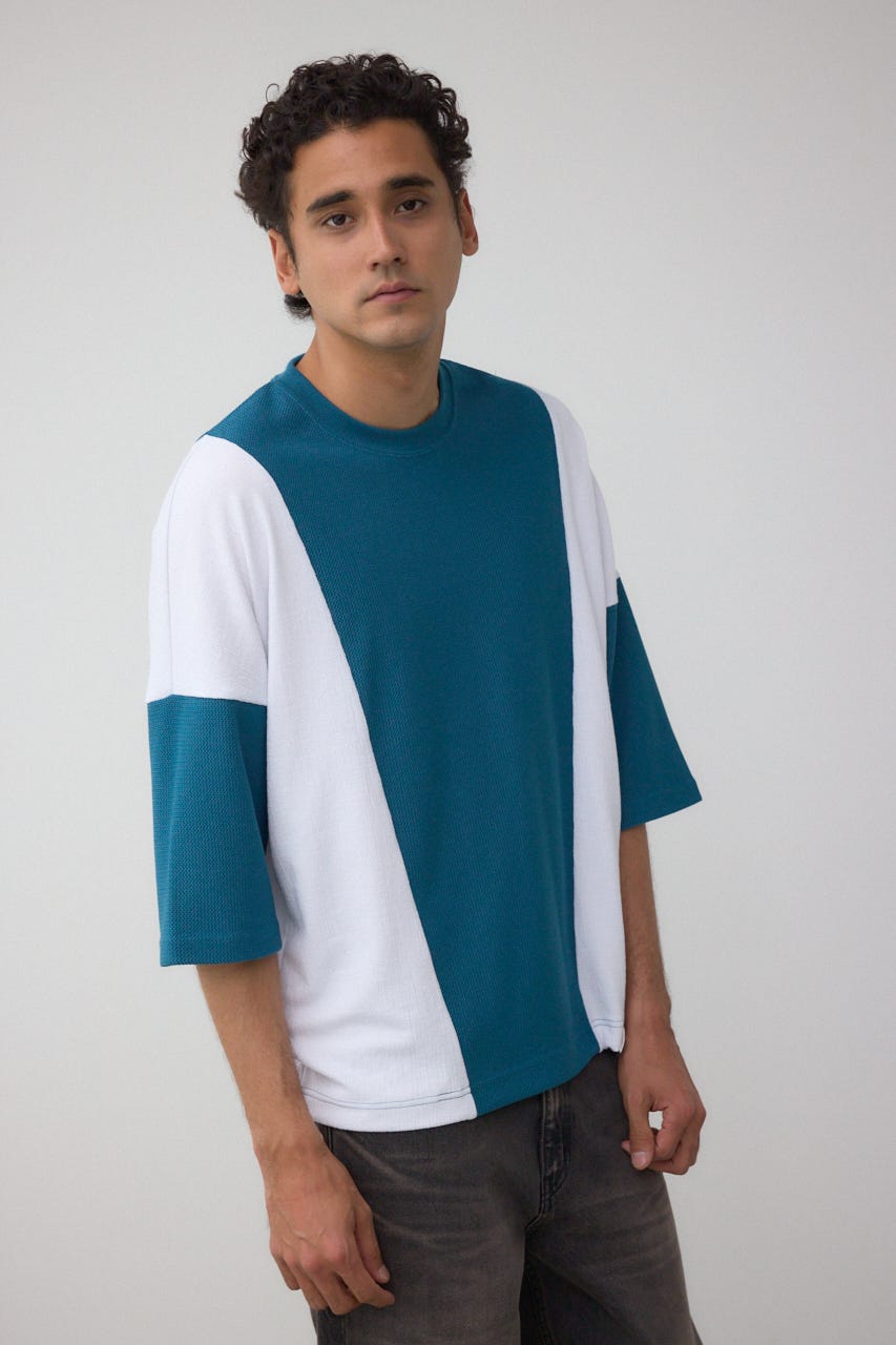 異素材スウィッチングトップス 柄BLU M