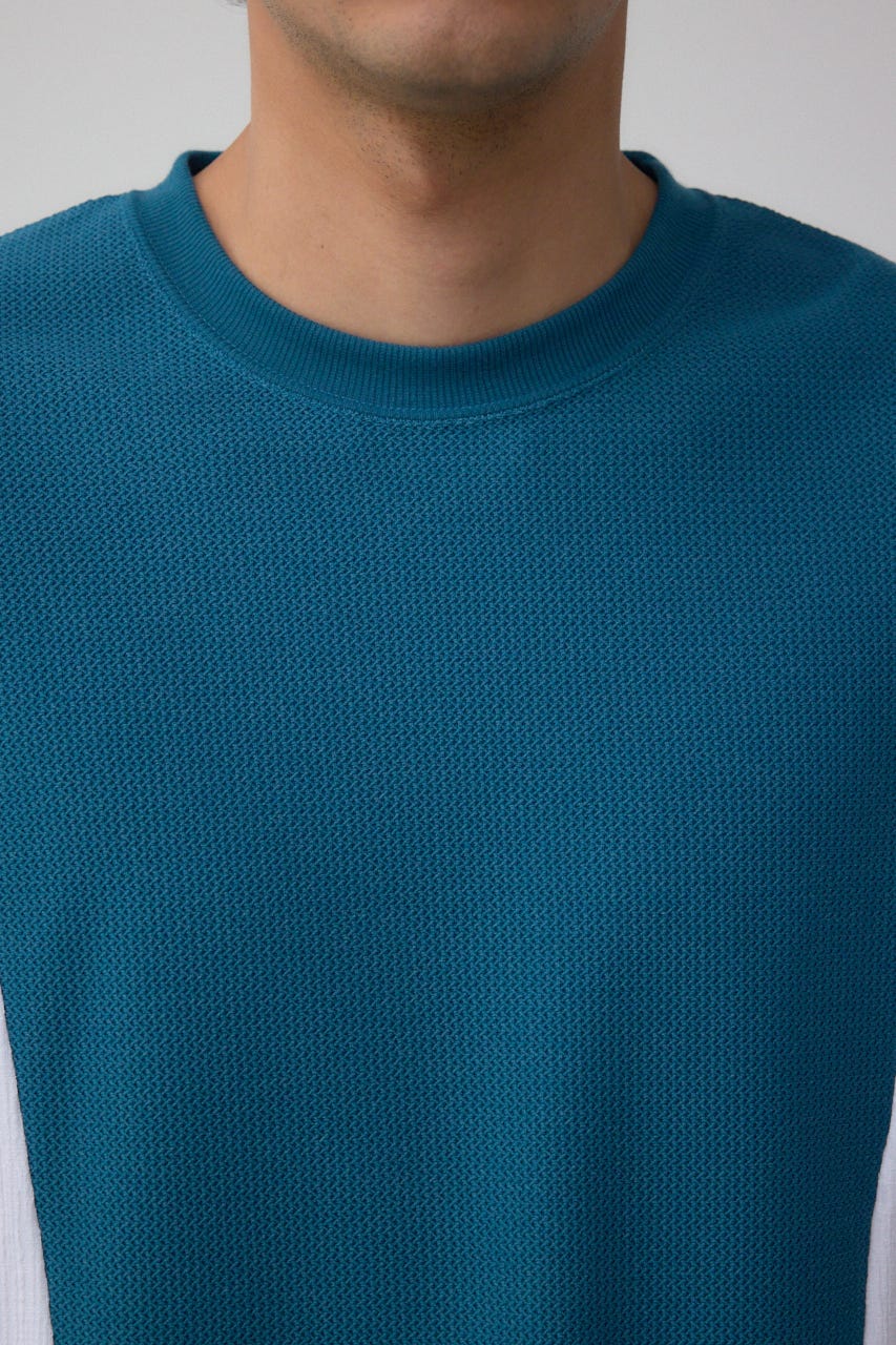 異素材スウィッチングトップス 柄BLU M
