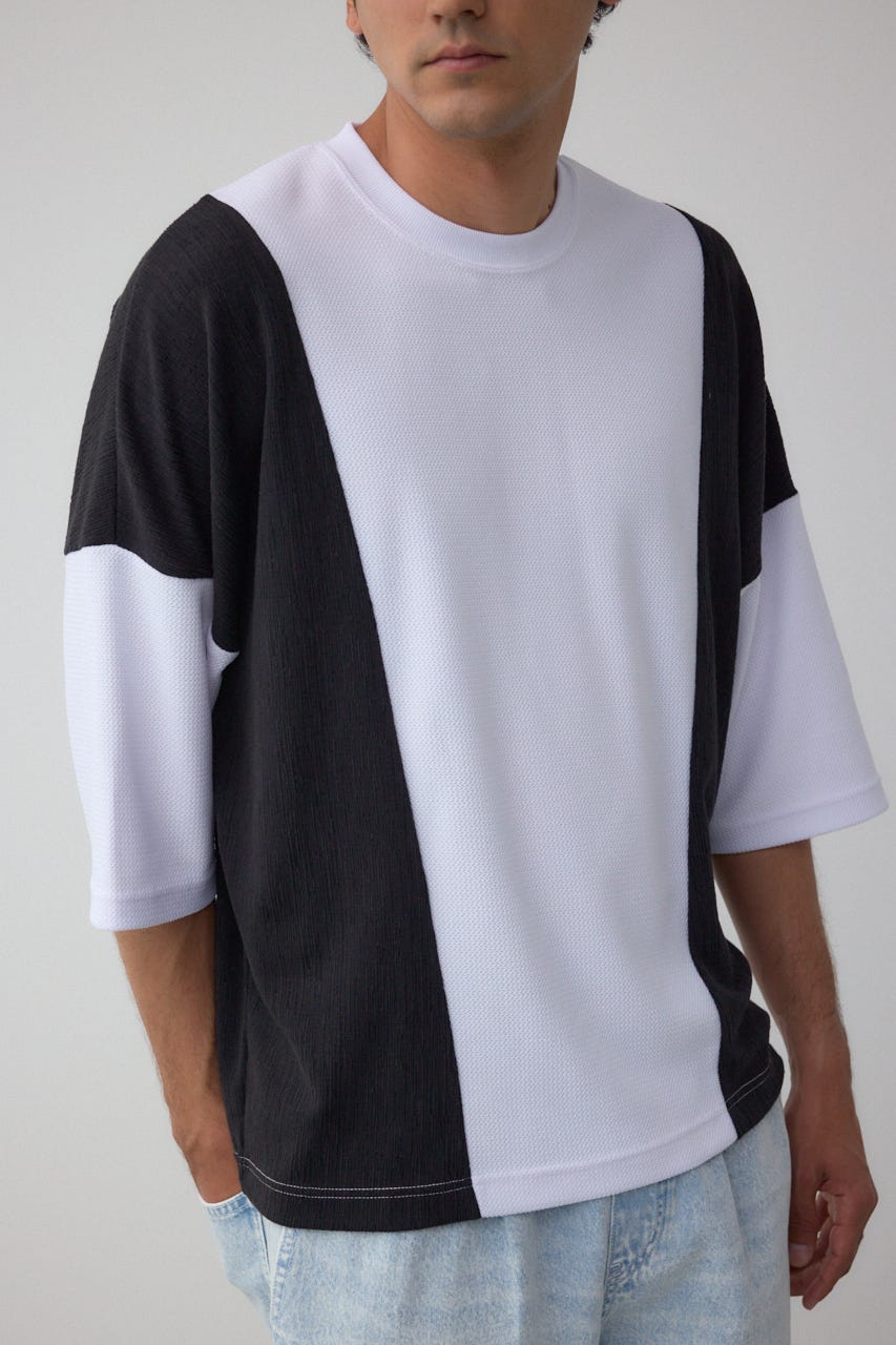 異素材スウィッチングトップス 柄WHT M
