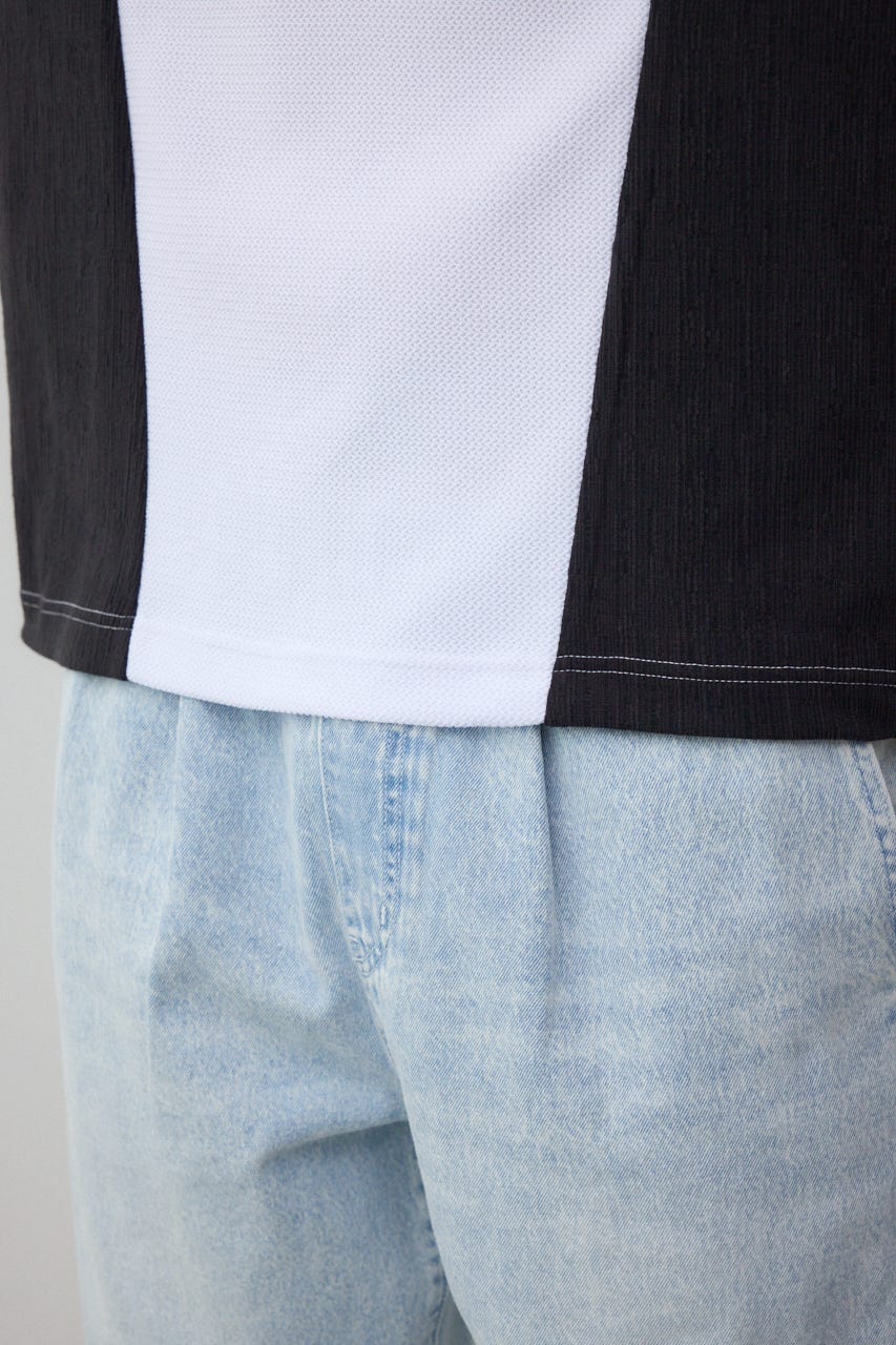 異素材スウィッチングトップス 柄WHT M