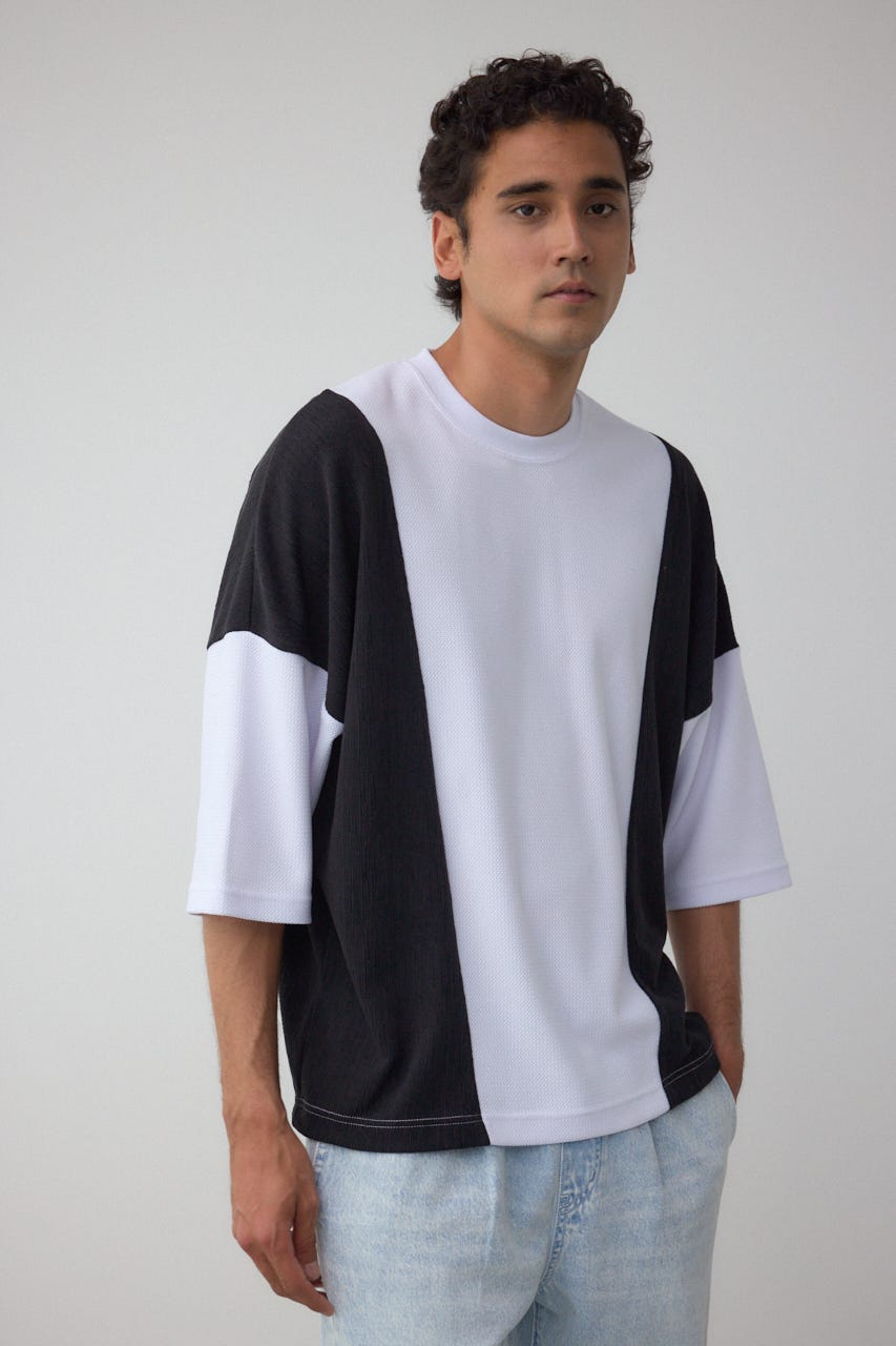 異素材スウィッチングトップス 柄WHT M