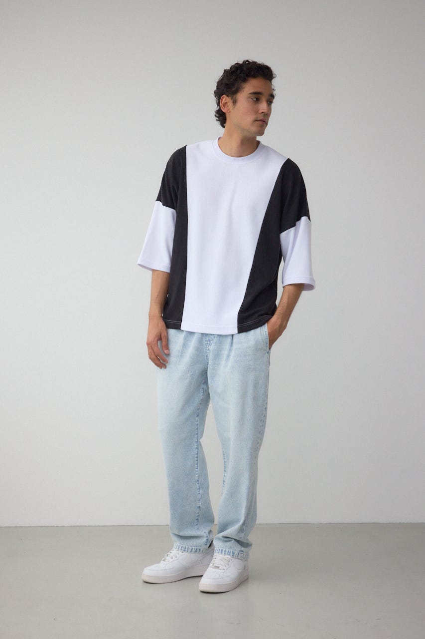異素材スウィッチングトップス 柄WHT M