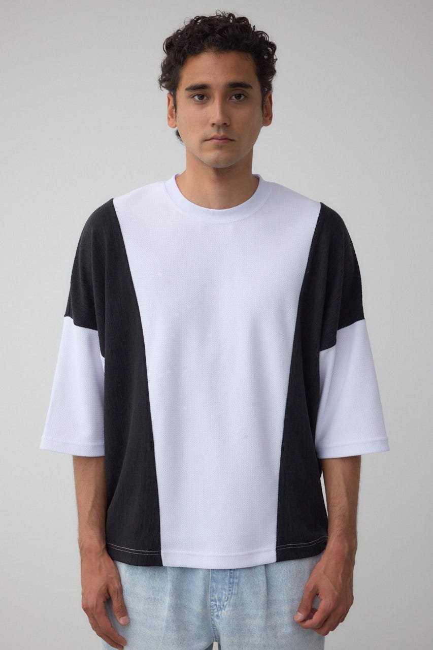 異素材スウィッチングトップス 柄WHT M