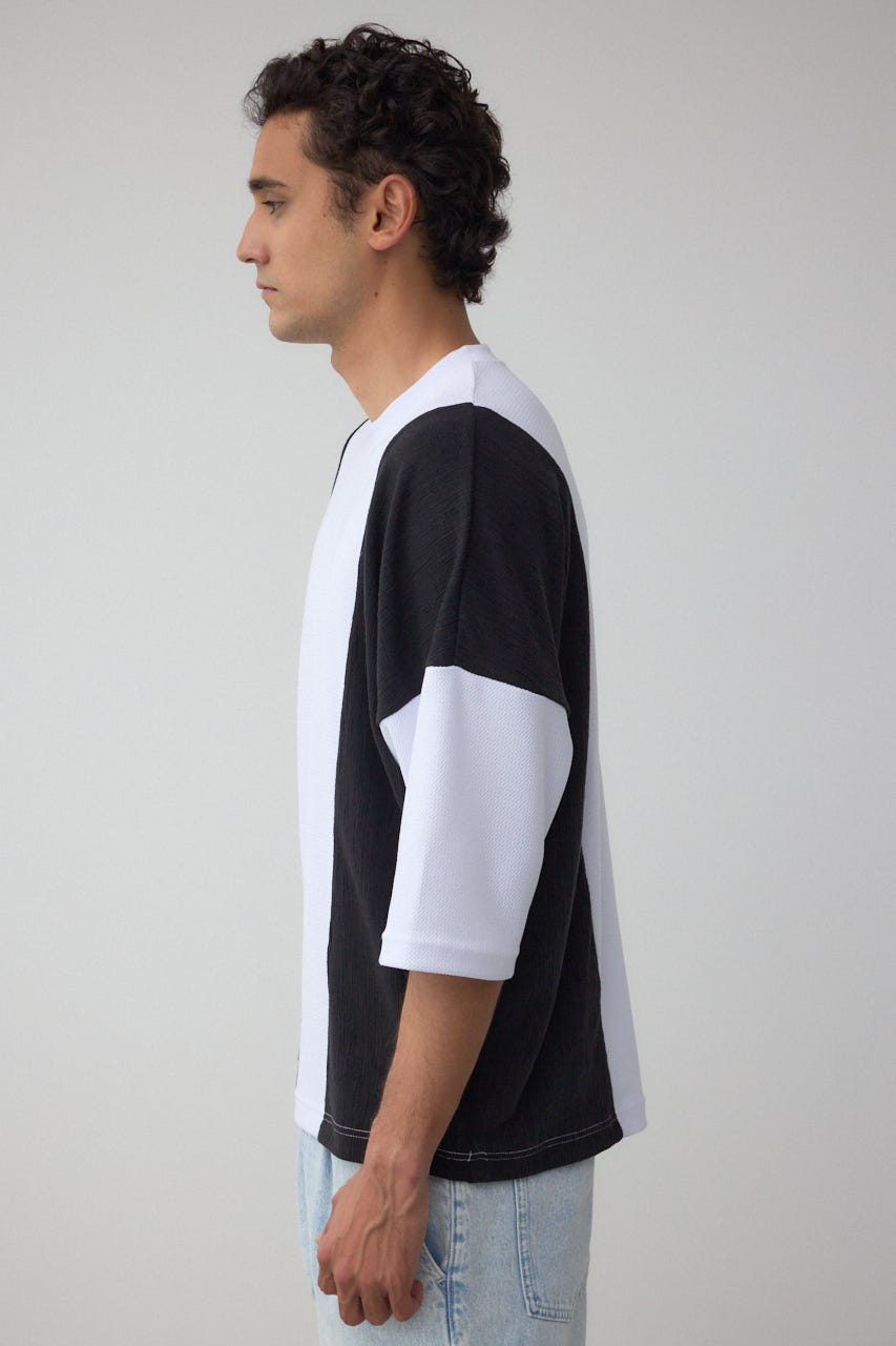 異素材スウィッチングトップス 柄WHT M