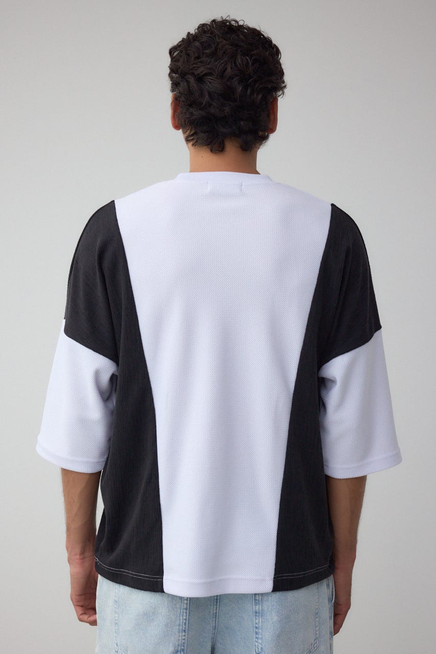 異素材スウィッチングトップス 柄WHT M