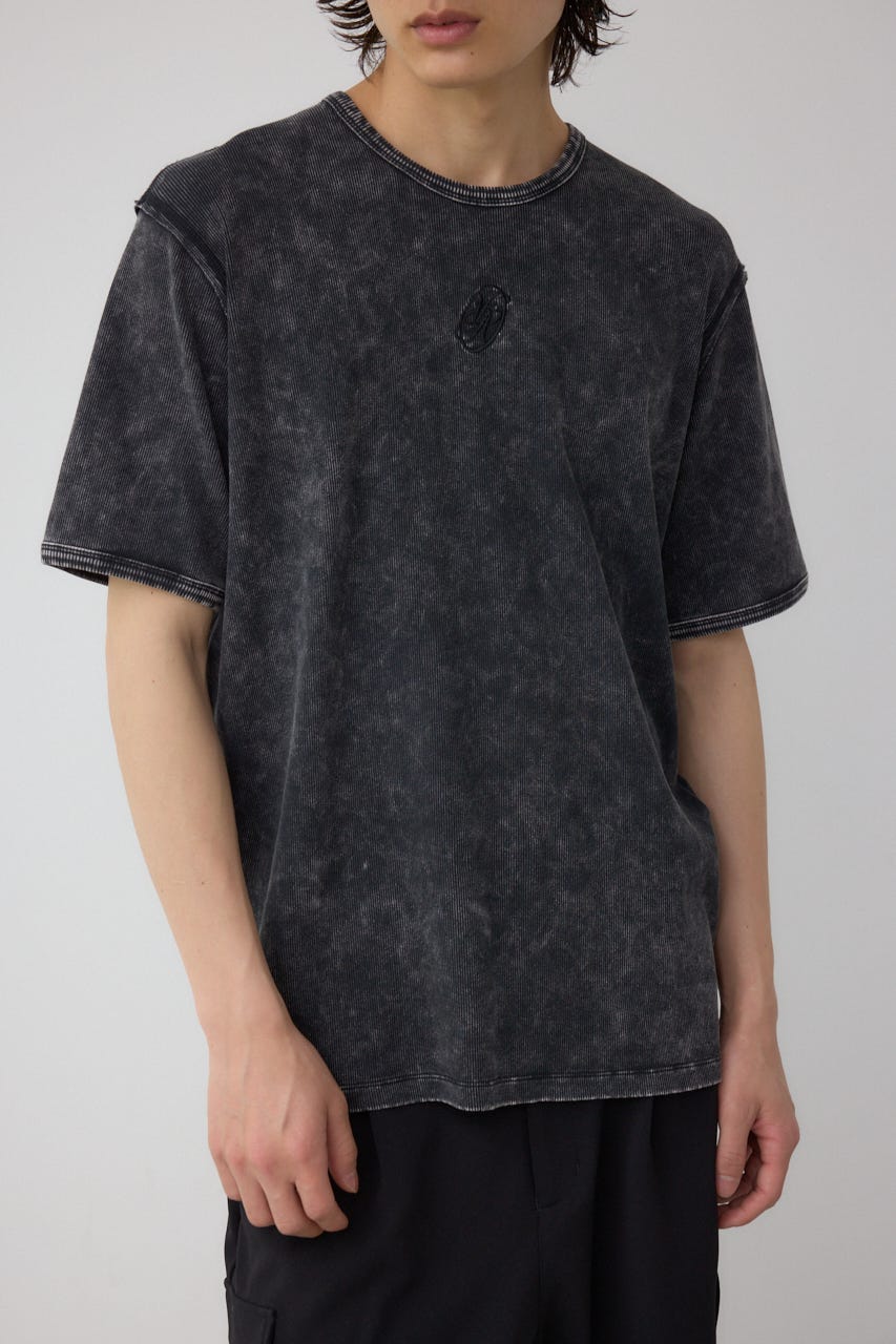 テレコピグメント刺繍トップス BLK L