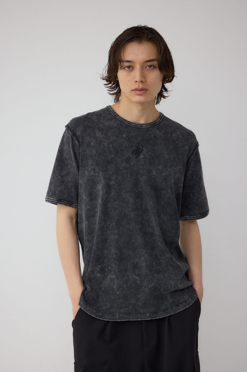 テレコピグメント刺繍トップス BLK L