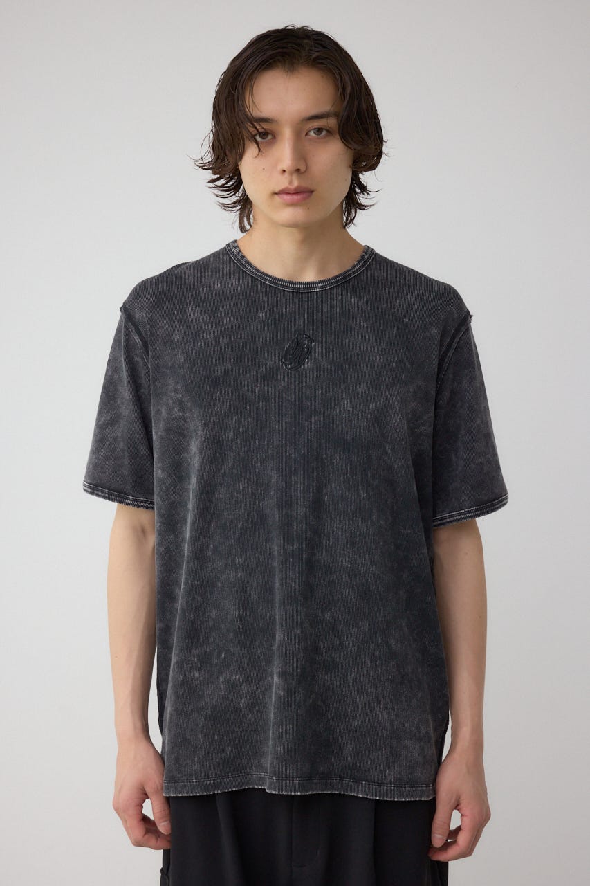 テレコピグメント刺繍トップス BLK L