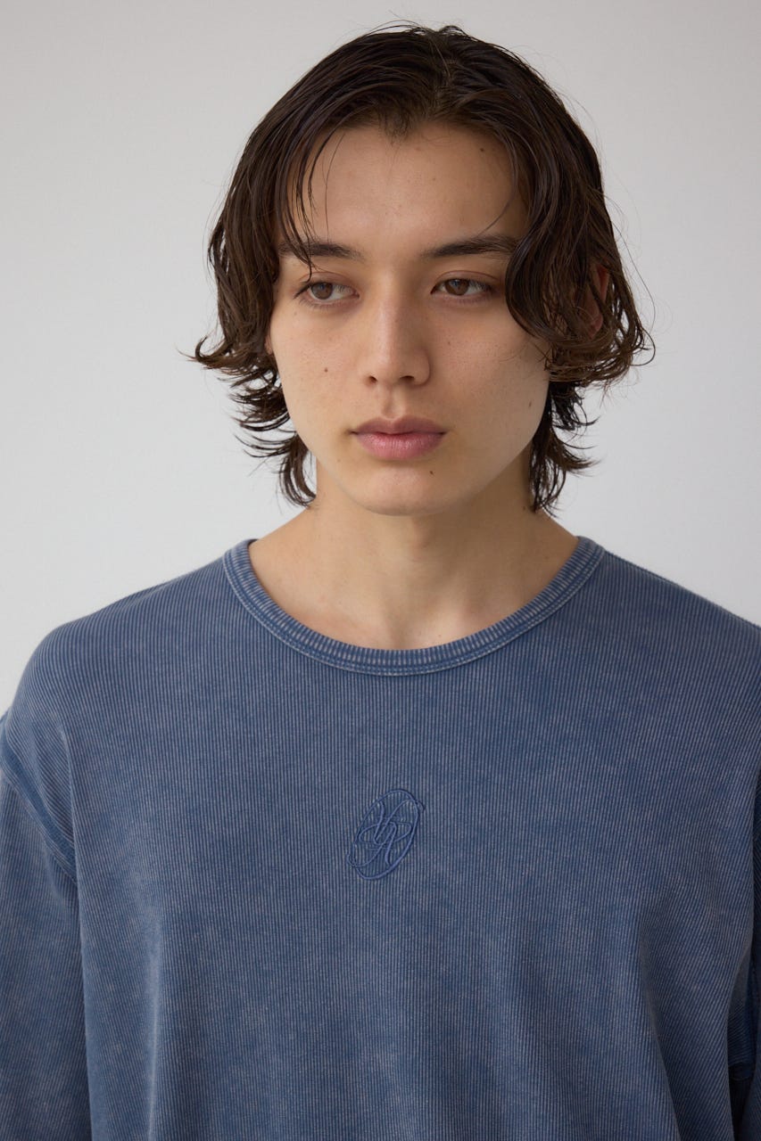 テレコピグメント刺繍トップス BLU M