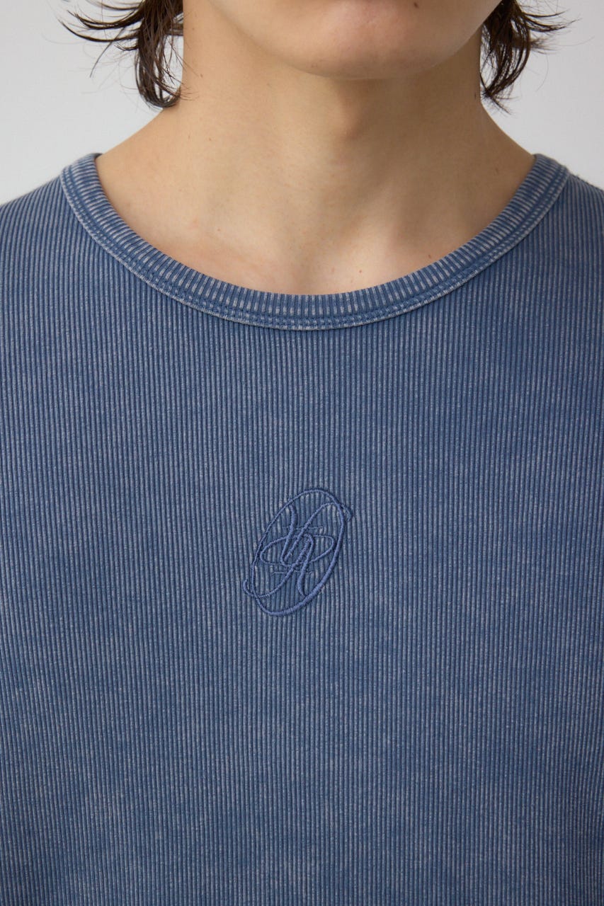 テレコピグメント刺繍トップス BLU M
