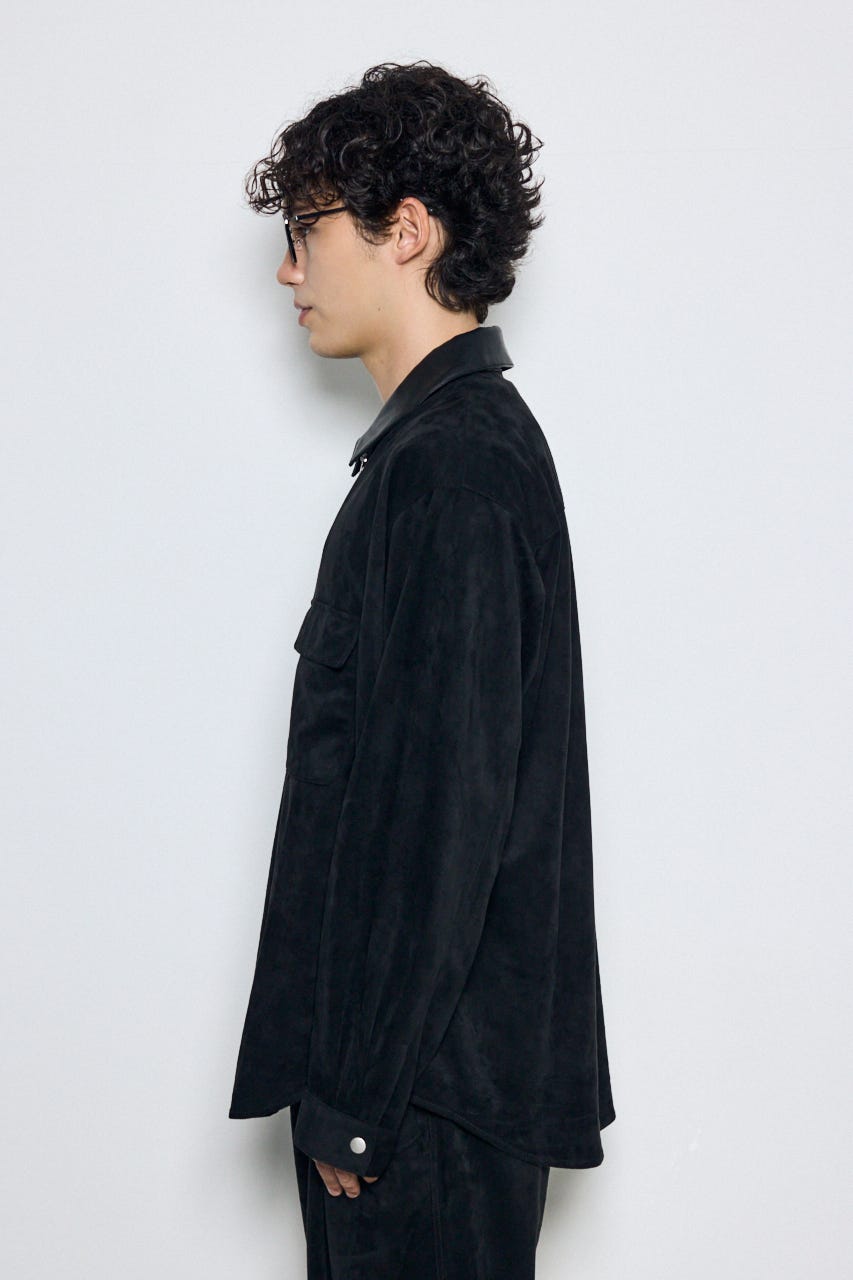【AW先行アイテム】フェイクスエードジップシャツ BLK L