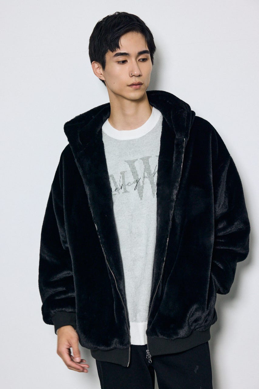 【AW先行アイテム】ファーフーディーブルゾン BLK M