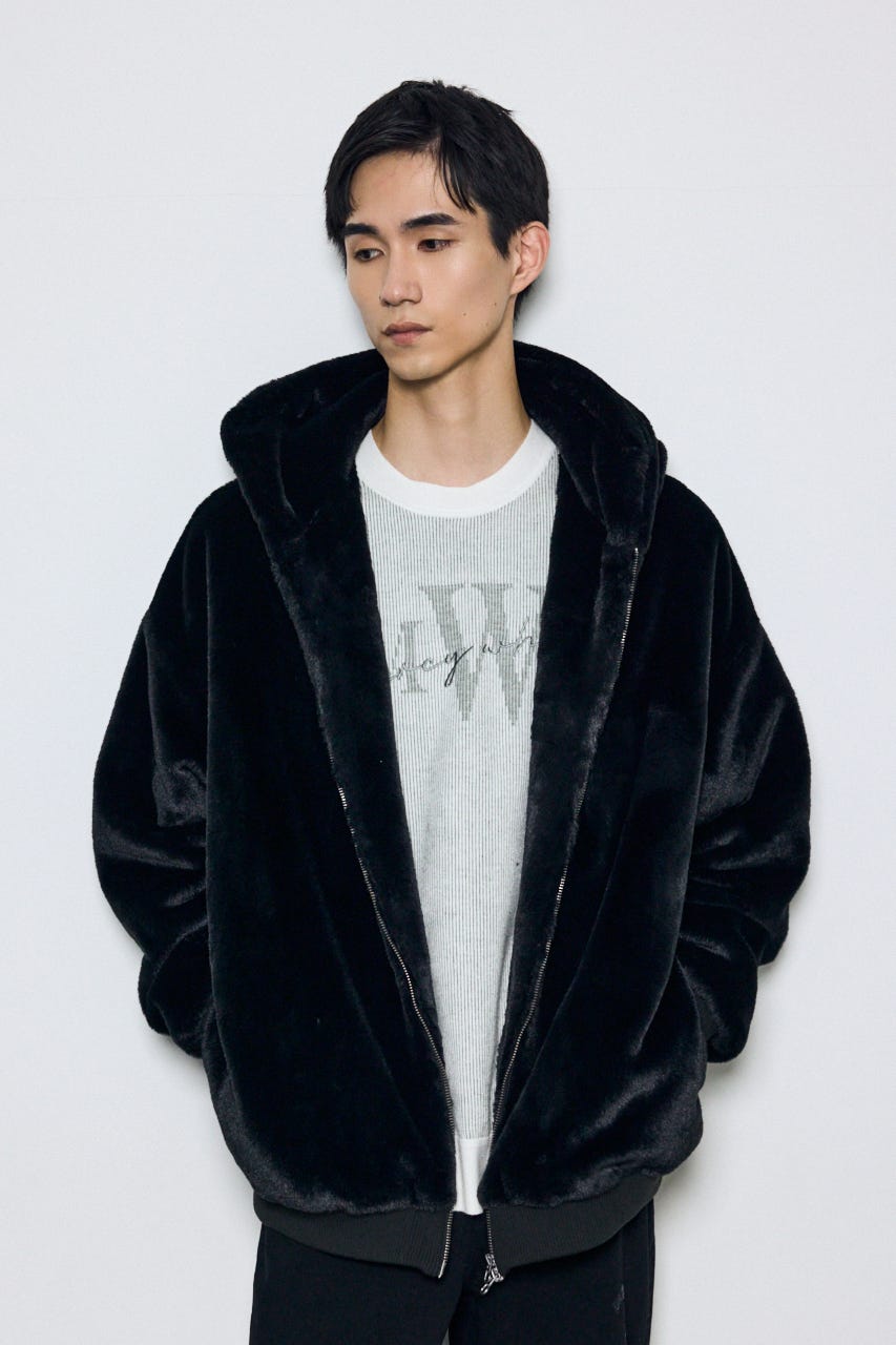 【AW先行アイテム】ファーフーディーブルゾン BLK M