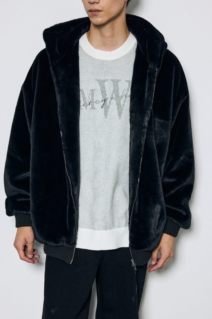 【AW先行アイテム】ファーフーディーブルゾン BLK M