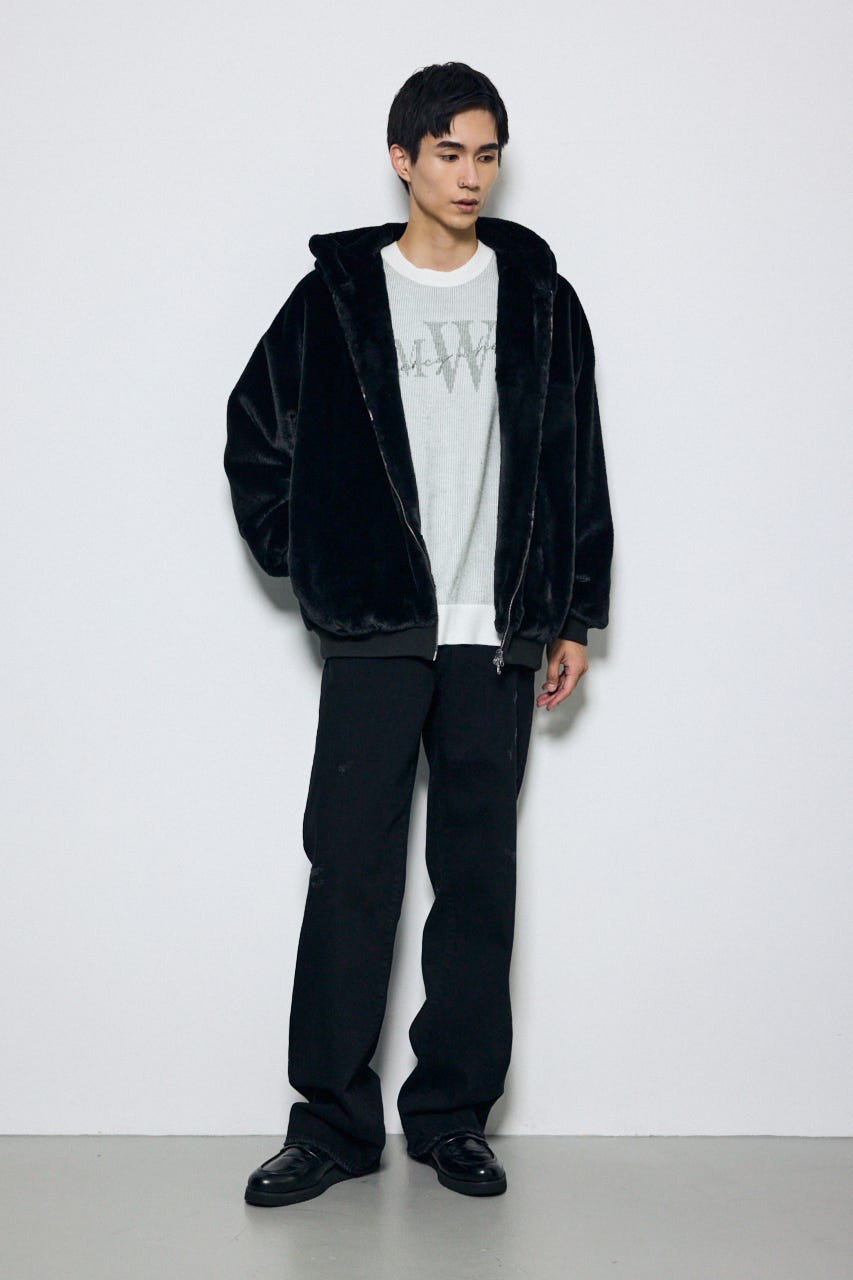 【AW先行アイテム】ファーフーディーブルゾン BLK M