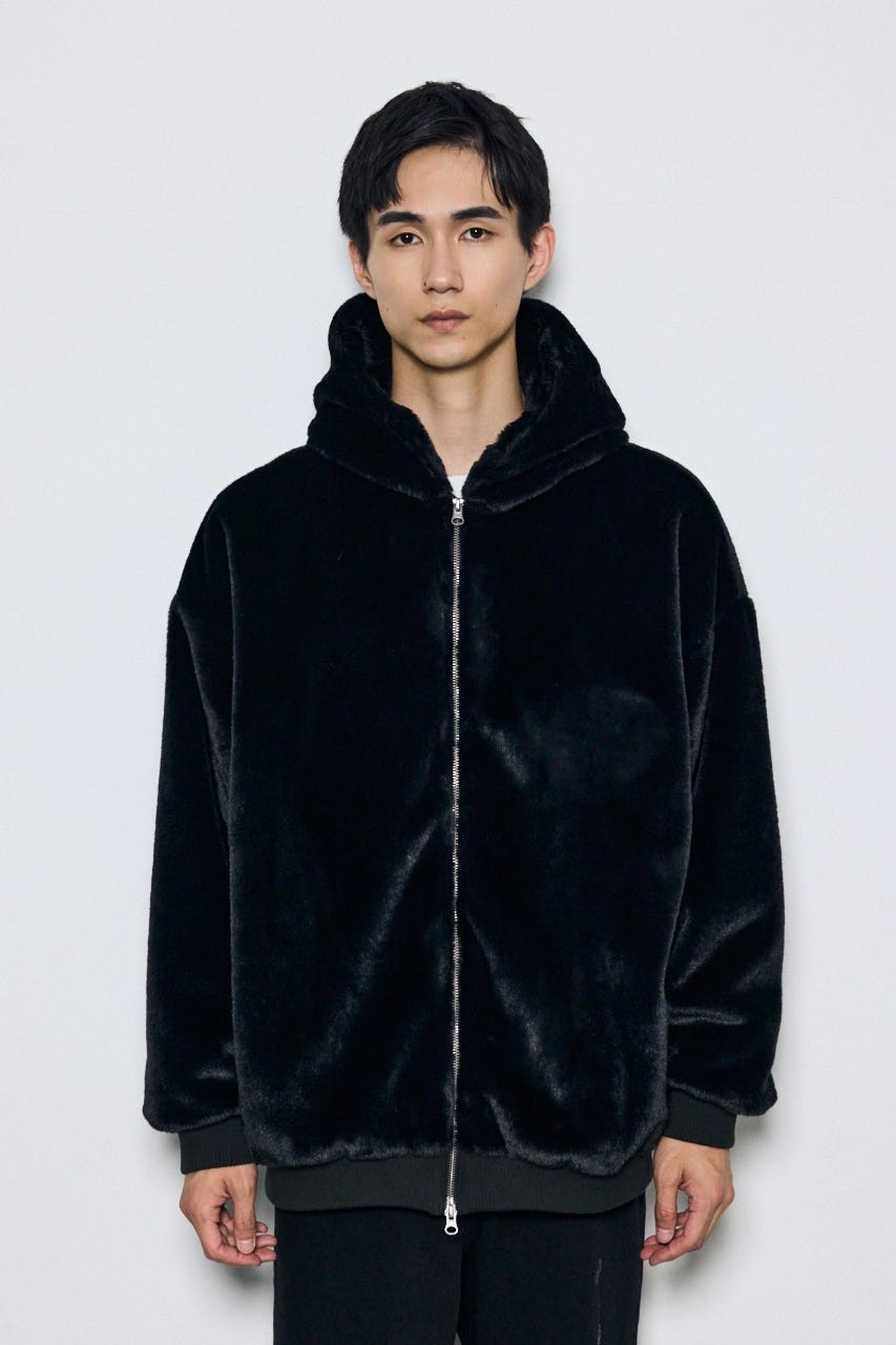 【AW先行アイテム】ファーフーディーブルゾン BLK M