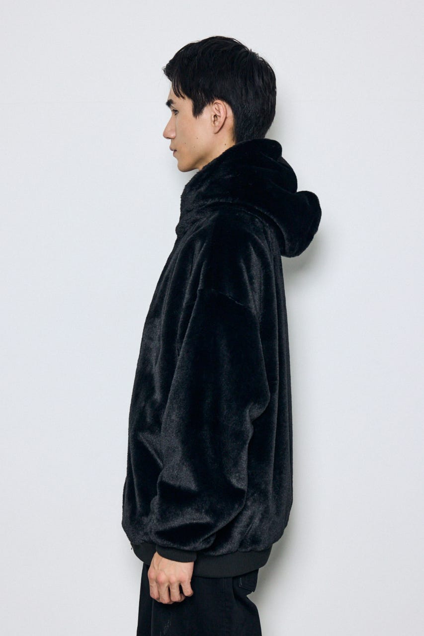 【AW先行アイテム】ファーフーディーブルゾン BLK M