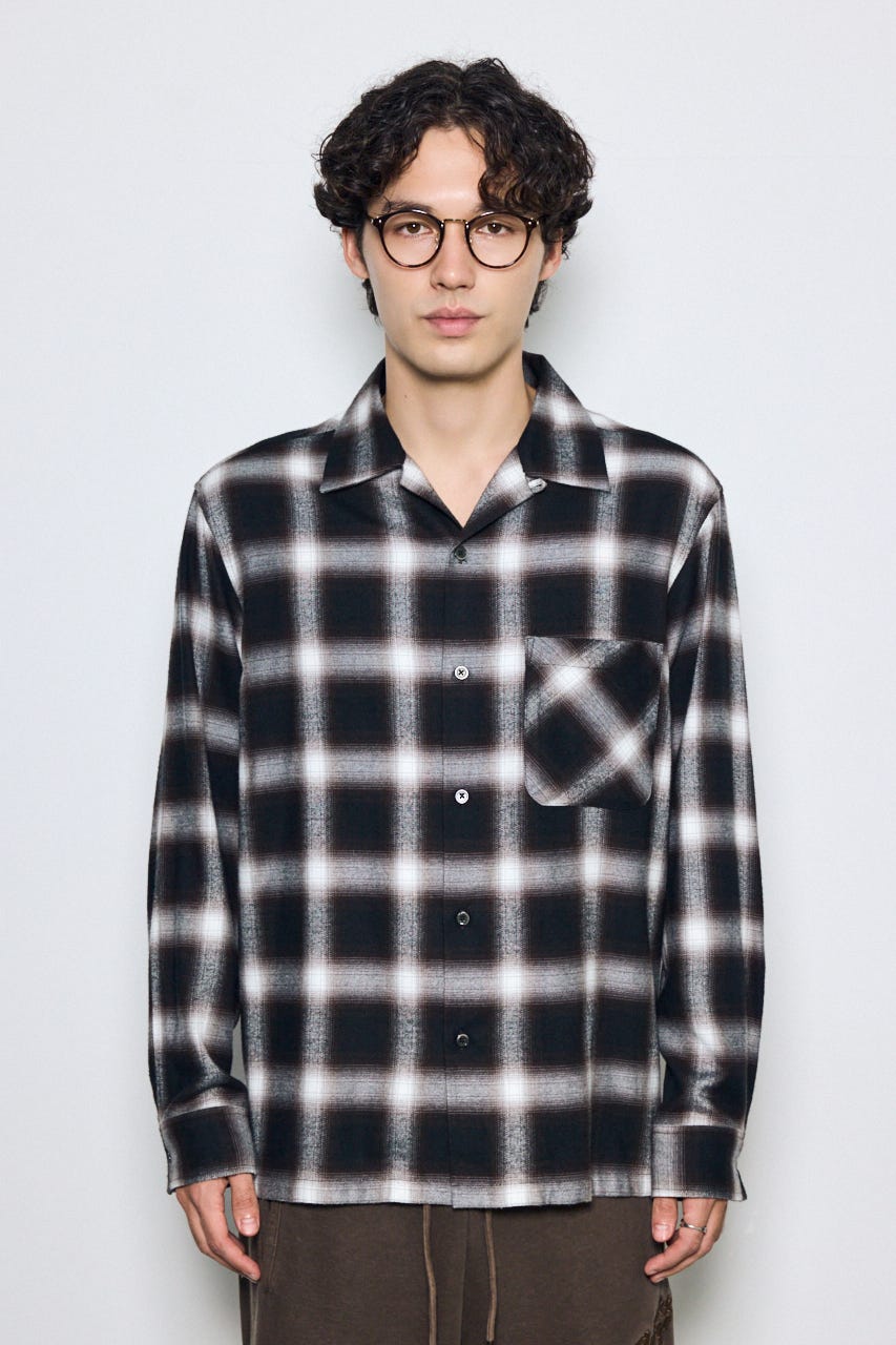 【AW先行アイテム】オンブレチェックシャツ BLK M