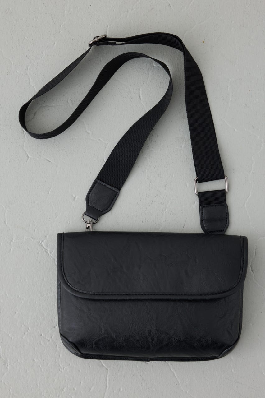 フェイクレザーフラップショルダーバッグ BLK FREE